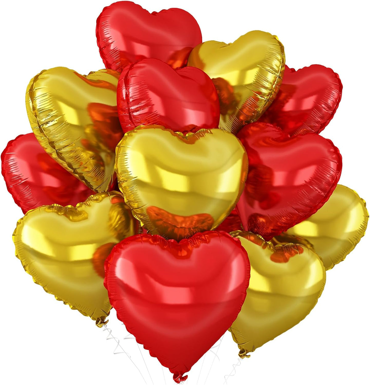 Red Gold Heart Balloons,12Pcs Red Heart Shaped Foil Balloons,18Inch Gold Helium Polyester Film