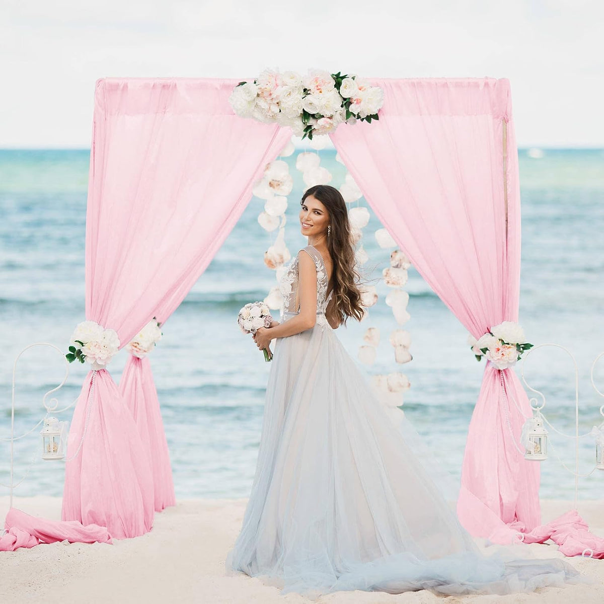 VOK Pink Wedding Arch Draping Fabric Chiffon Fabric, 29in x 18Ft Sheer Chiffon Outdoor Curtain for