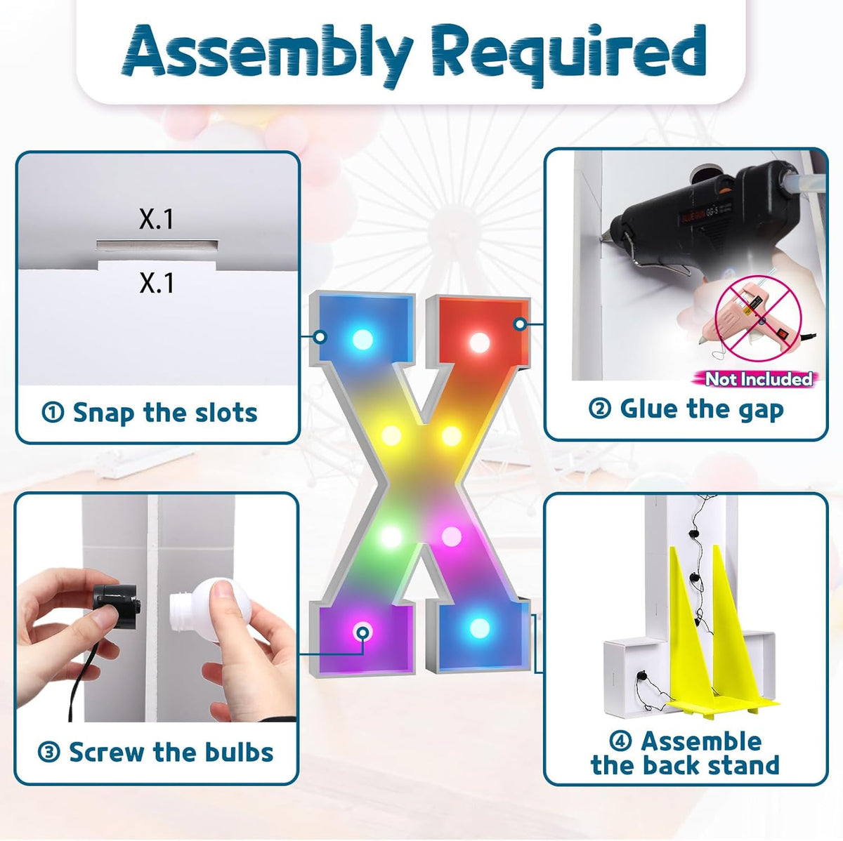 imprsv 3FT Colorful Marquee Light Up Letters X, 18 Colors Light Up Sign Alphabet Sign with Remote