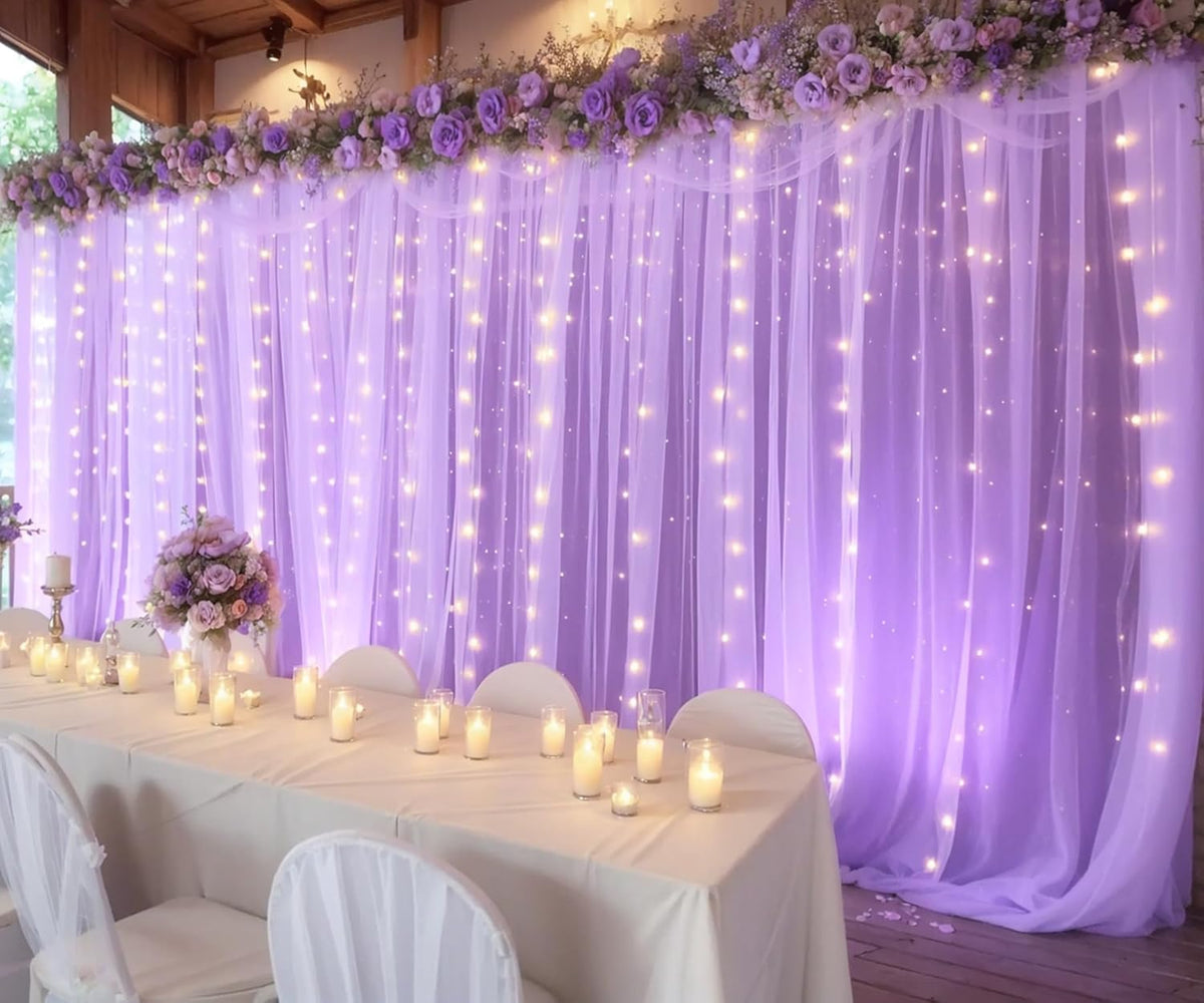 Lavender Tulle Backdrop Curtain with Led Lights for Wedding Baby Shower Girls 10ft X 8ft Lilac