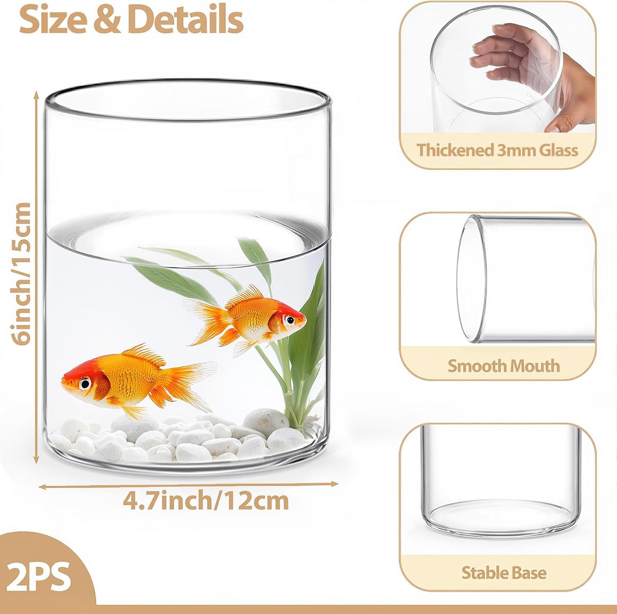 2Pcs Glass Cylinder Vases for Centerpieces, 6" x 4.7" Wide Mouth Flower Vase Hurricane Glass Candle