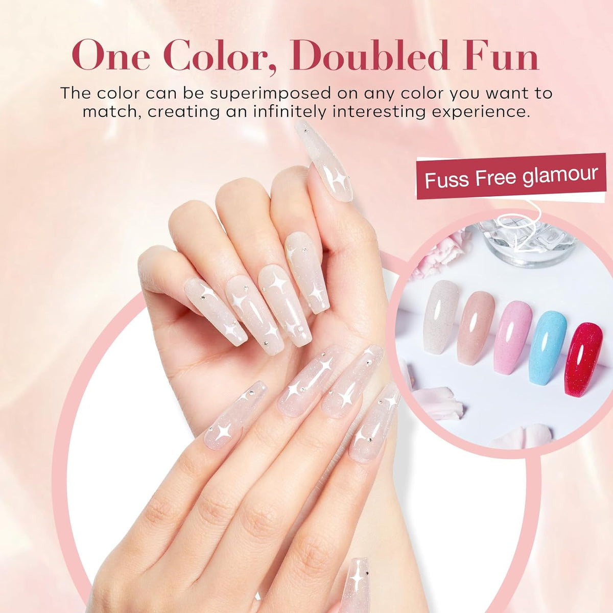 AZUREBEAUTY Jelly Dip Powder Nail Kit, Transparent Glitter Nude Pink Sheer Peach Neutral 4 Colors