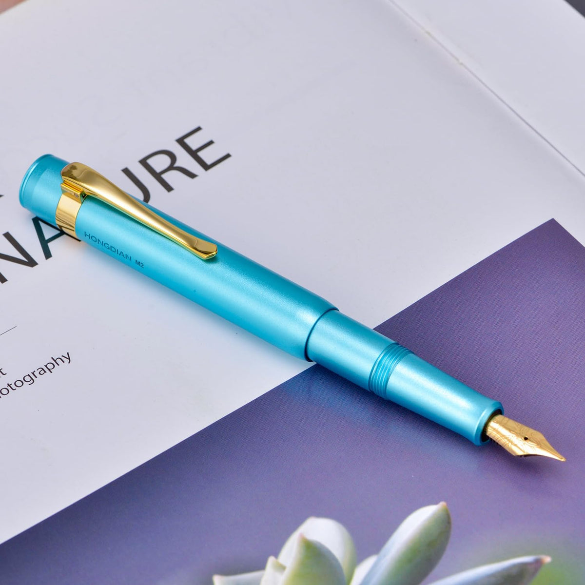 HONG DIAN M2 Black Forest Mini Fountain Pen, Extra Fine Soft Nib & Sleek Shape Aluminium Short