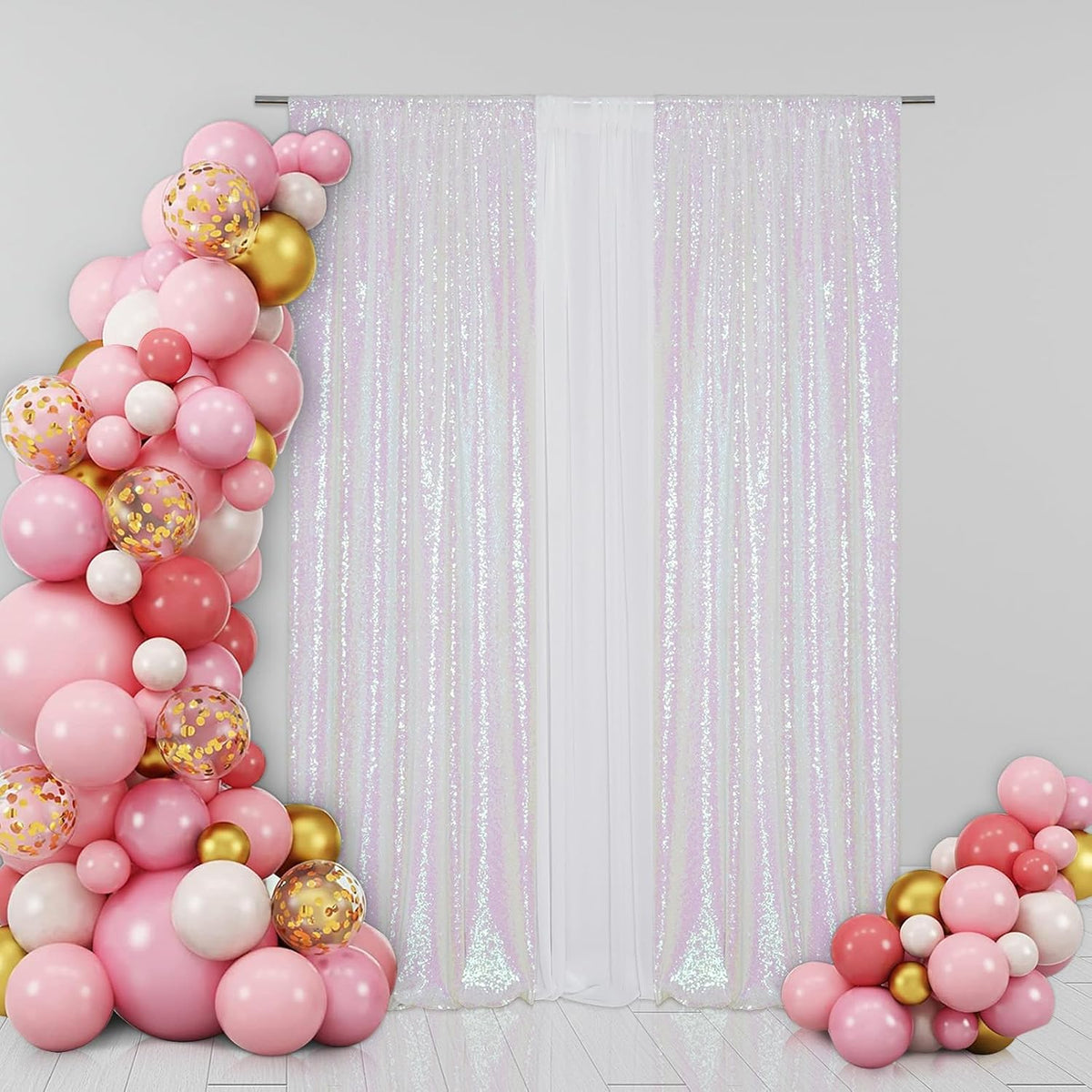 Eternal Beauty Sequin Backdrop Curtains, 2x8 Ft-2 Panels White Iridescent Back Drop for Shimmer