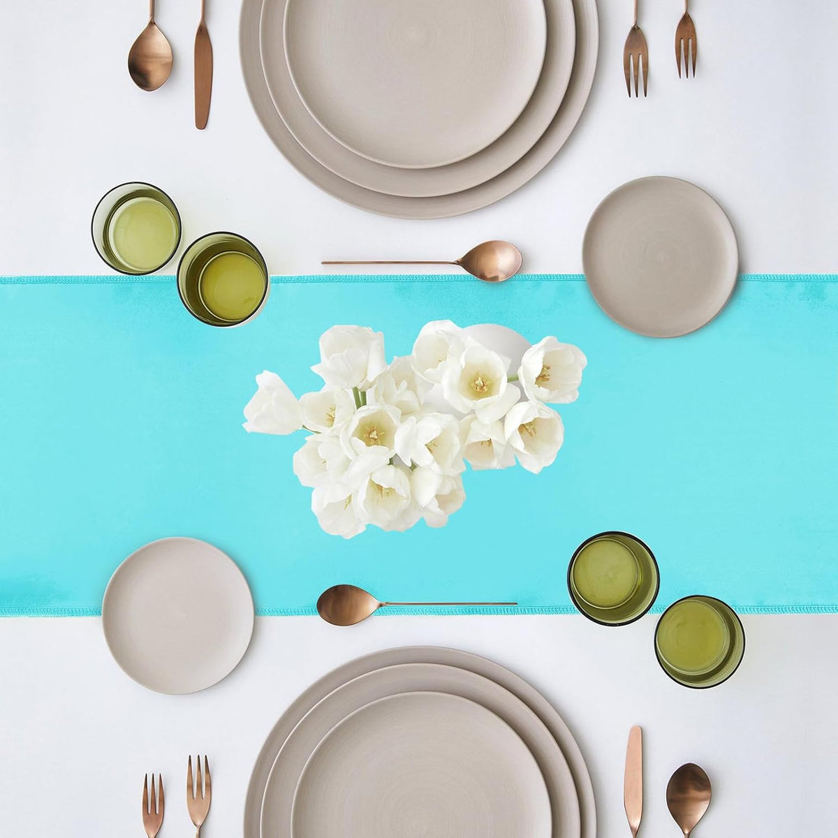 10 Pack Satin Table Runner 12 x 108 Inch Long Turquoise Silk Table Runner for Wedding Party Banquet