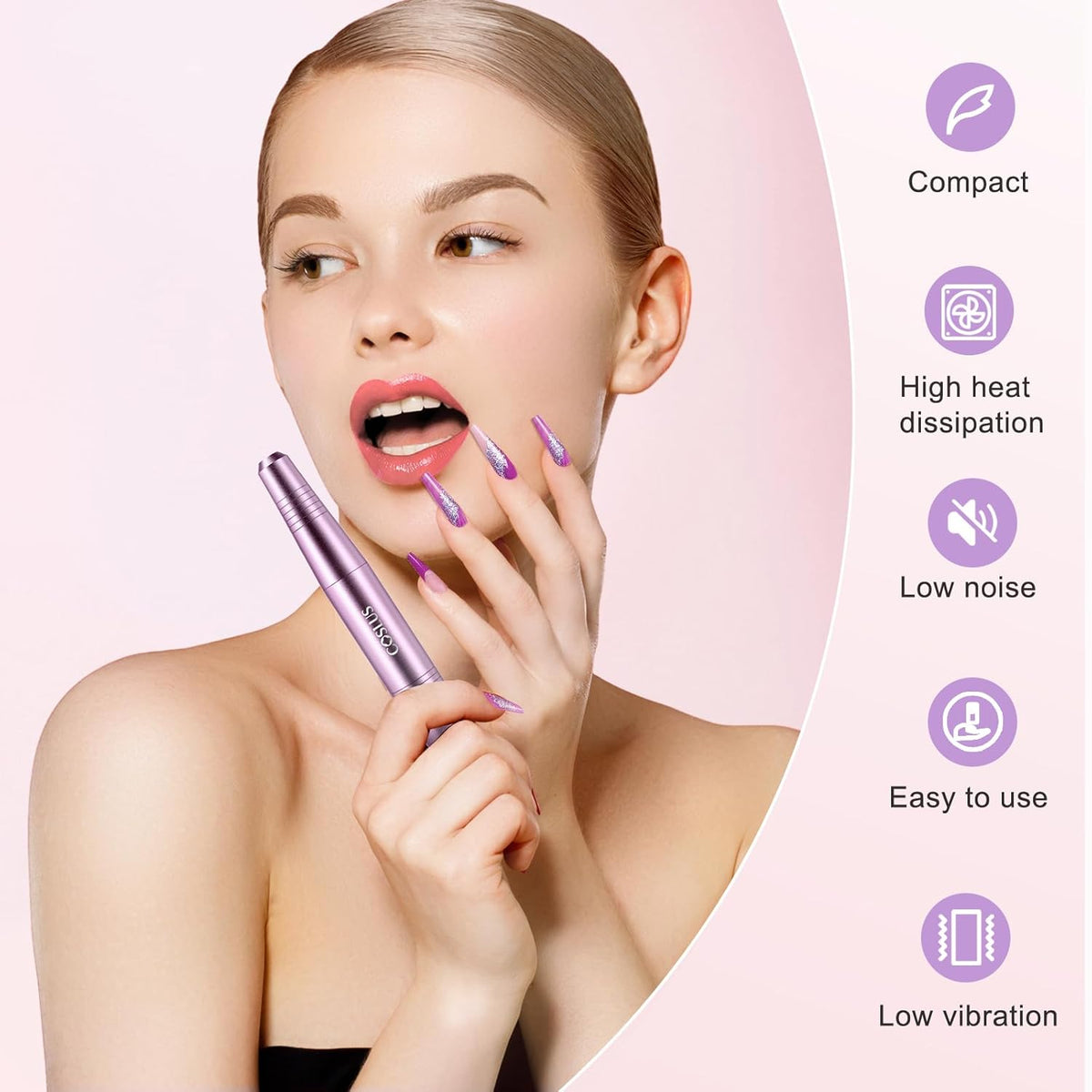 COSLUS Electric Nail Drill File Professional: for Acrylic Gel Dip Powder Nails Portable Nail