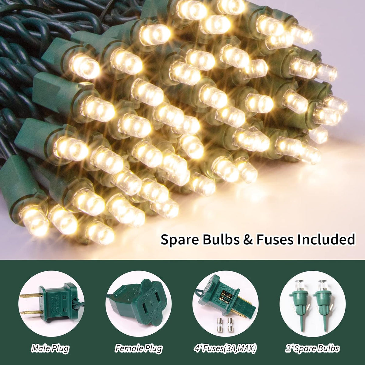 Warm White Wide Angle LED String Lights, 64.8 Ft 300 Count, Pack of 3 Strands 21.9 Ft 100 Lights UL