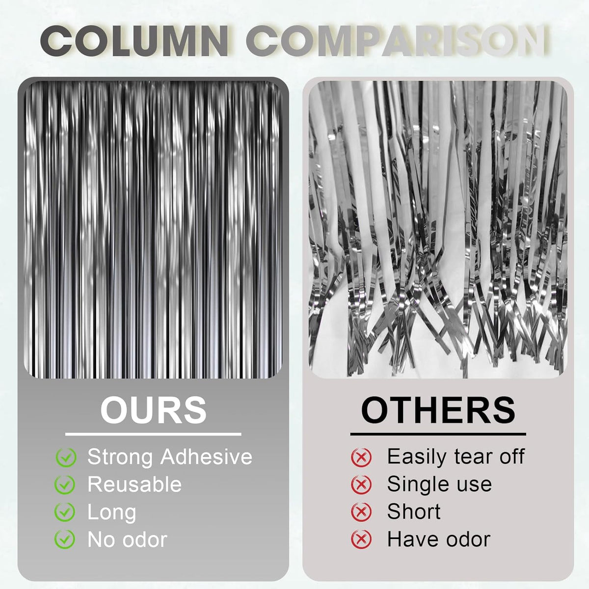 3 Pack 3.3 x 8.2 ft Matte Black Foil Fringe Backdrop Curtains,Gray Tinsel Streamers Party