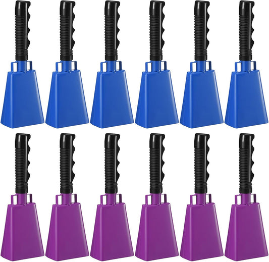 Pelopy 12 Pcs Large Cow Bell 9 '' Cowbell with Handle Cowbells for Sporting Events Hand Percussion
