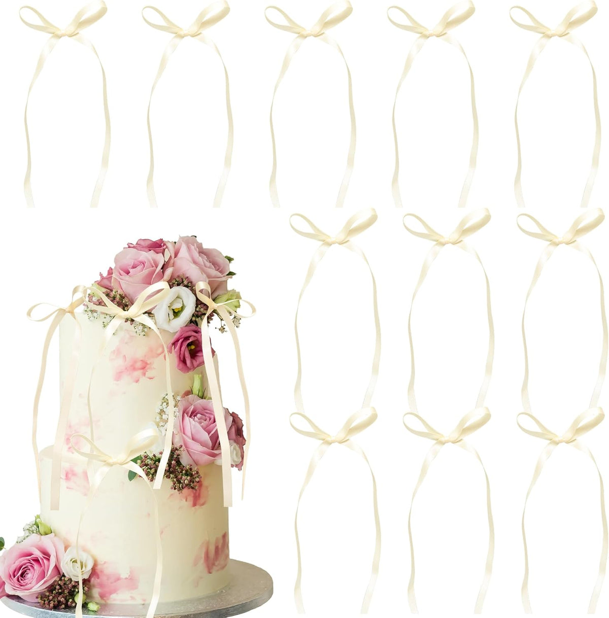 Ephlyn 30Pcs Bow Cupcake Toppers Valentine's Bowknot Ribbons Coquette Bow High Footed Cup Balloon