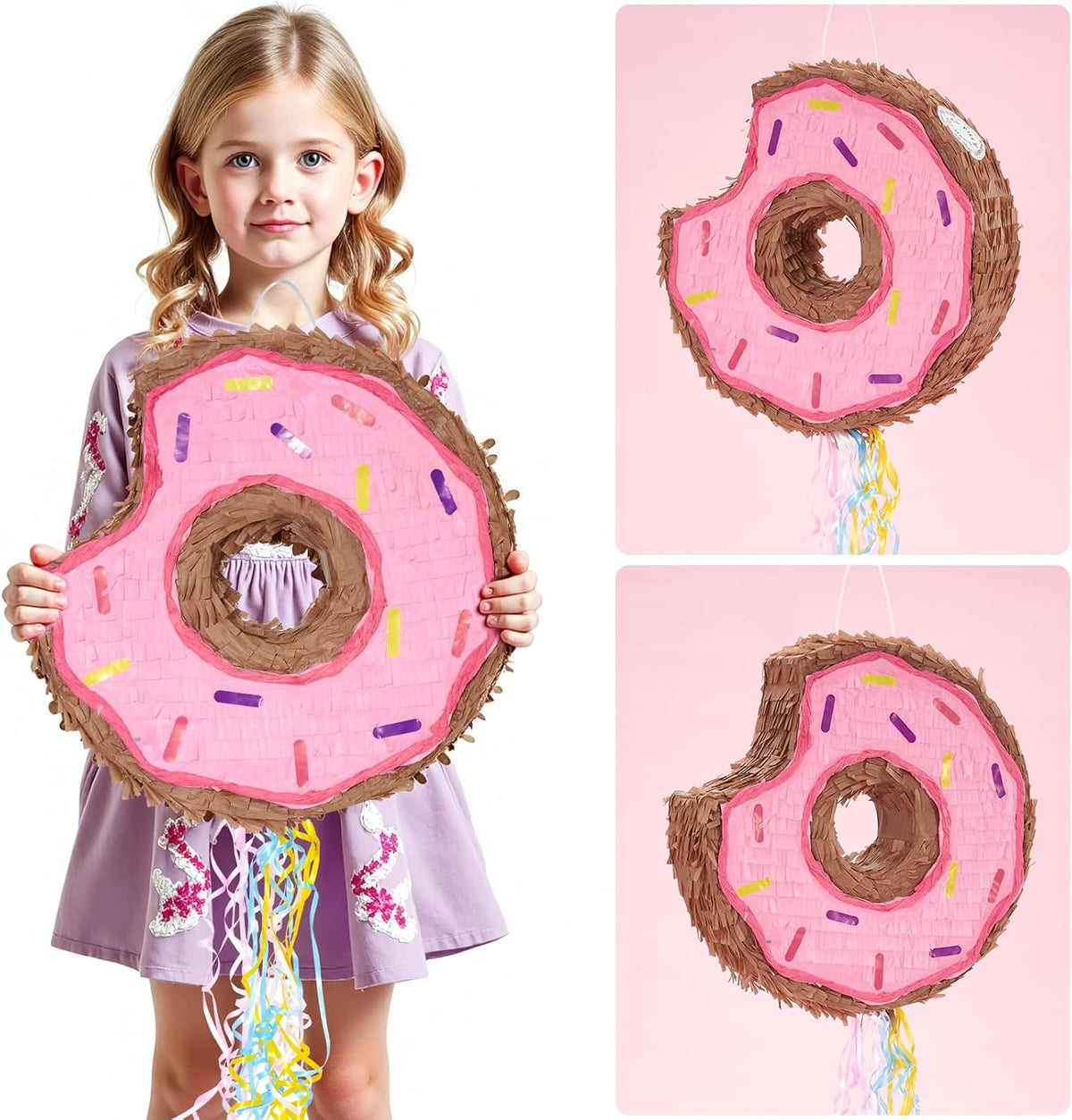 WERNNSAI Donut Piñata - Pink Donut Pinata with String Birthday Partyn Decorations Piñata with Stick