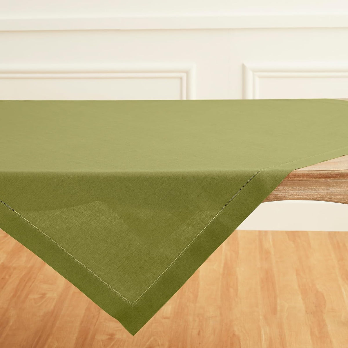 Solino Home Avocado Green Linen Tablecloth 52 x 52 Inch - 100% Pure Linen Square Table Throw
