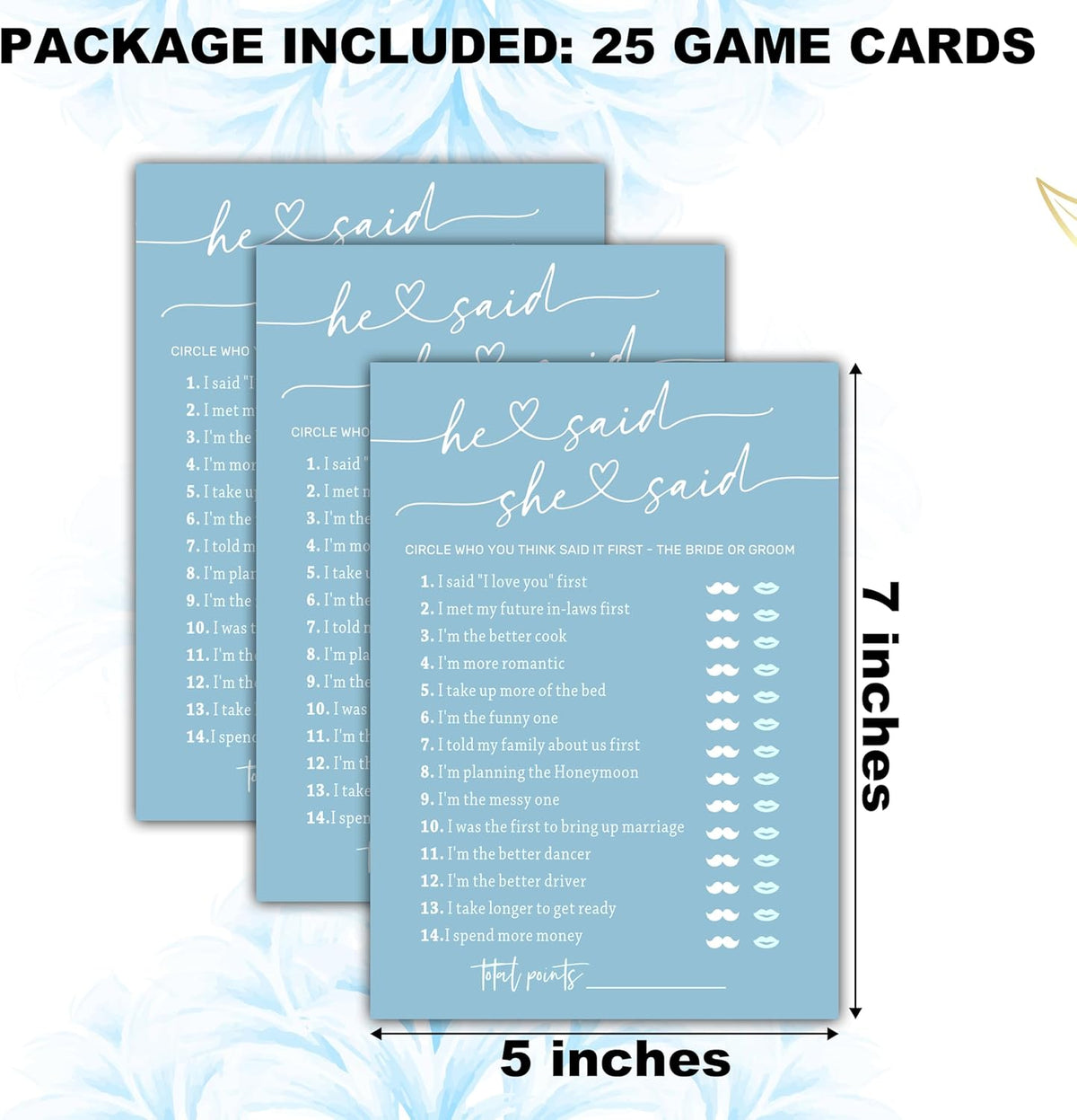 Minimalist Bridal Shower Games, Light Blue He Said She Said Game, 30 Wedding Bachelorette