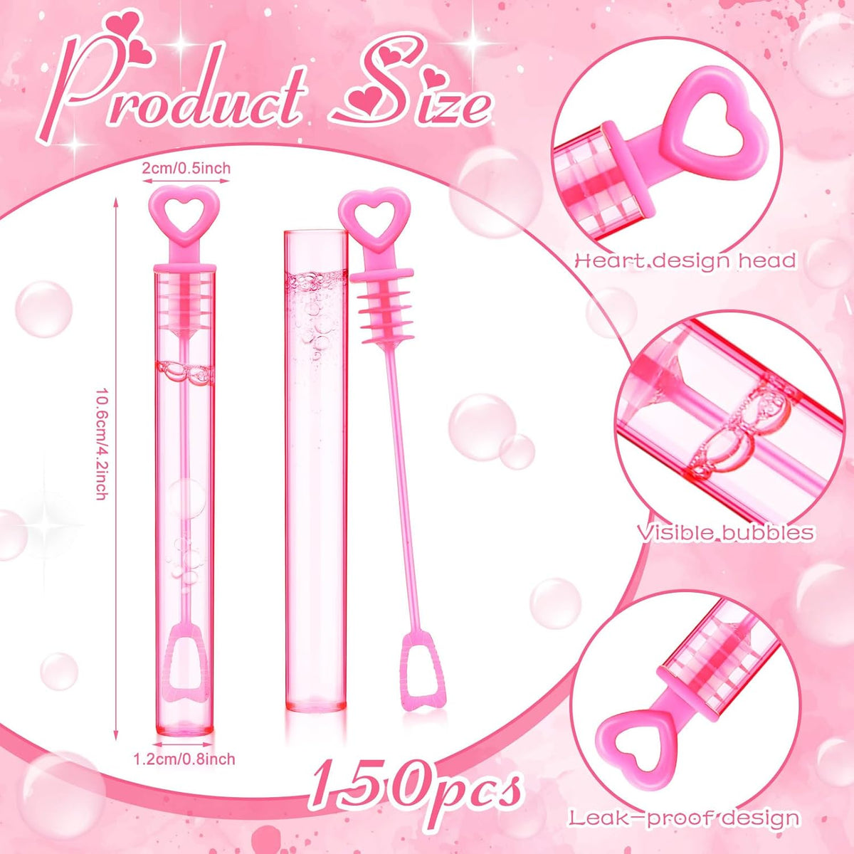 150 Pcs Bubble Wands Bulk for Wedding Party Mini Heart Wand with Bubble Solution for Wedding Bridal