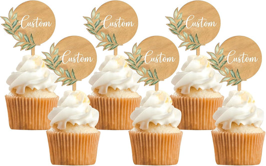 Custom Cupcake Toppers Cake Decorations in Wood for Wedding Engagement Baby Shower Birthday Party