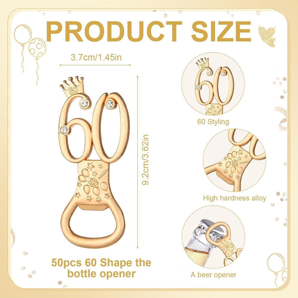 50Pcs 60th Birthday Bottle Opener Set 60th Birthday Party Favors 60th Golden Bottle Openers