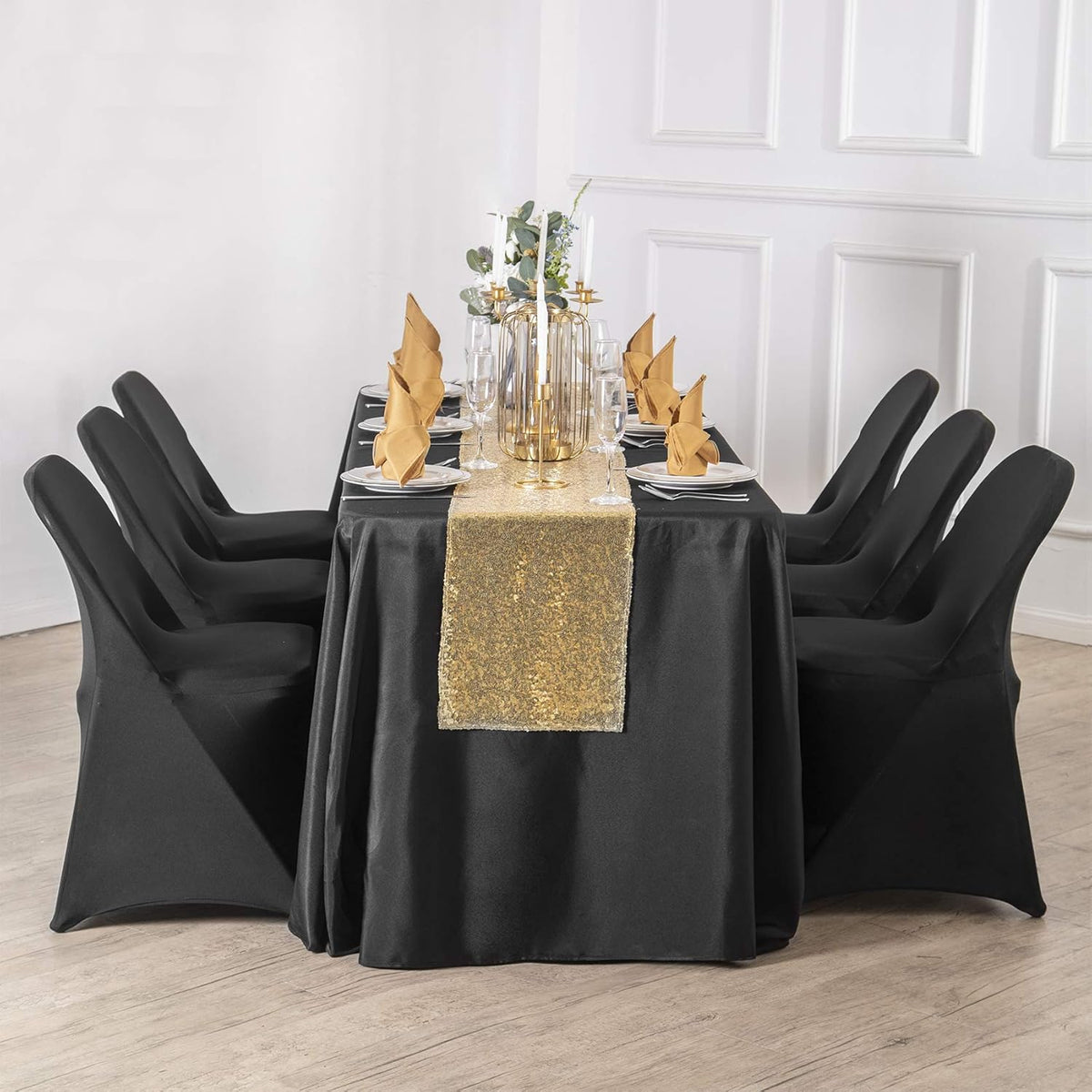Ascoza 2pack 60x120 Inch Black Rectangular Tablecloth 6 Feet Table Cloth in Polyester Fabric for