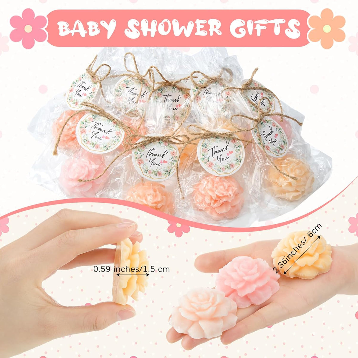 Demissle 20 Set Flower Mini Soaps for Guests Rose Soap Baby Shower Soap Favors with Thank You Tags