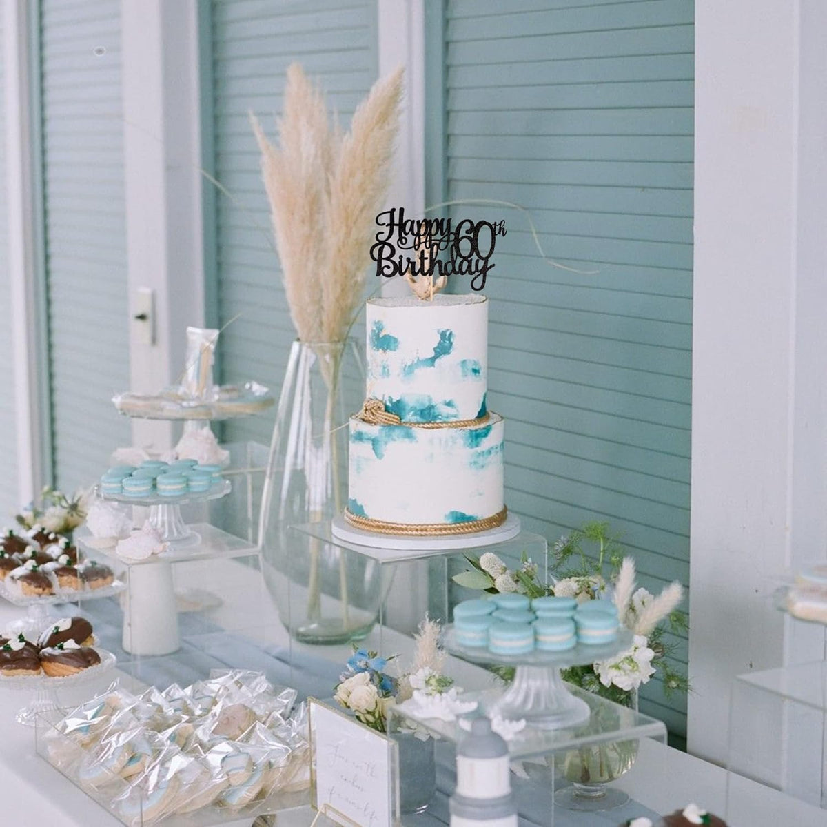 1 PCS Happy 60th Birthday Cake Topper Glitter Cheers to 60 Years Birthday Cake Pick 60 Fabulous