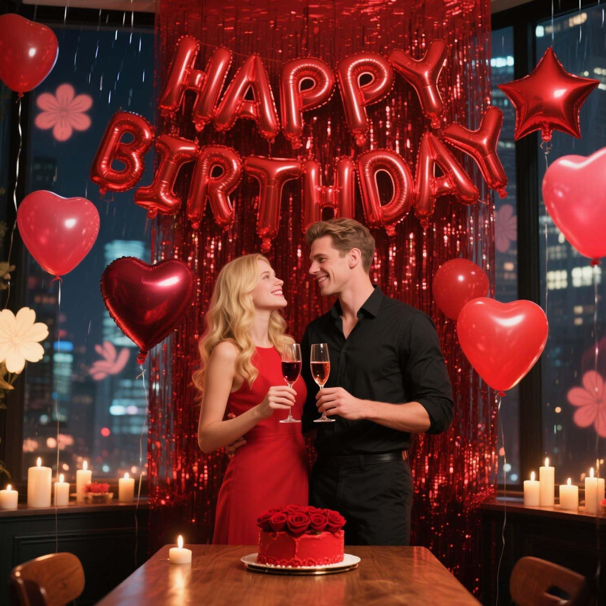29 Pcs Red Birthday Party Decorations - Happy Birthday Balloons Banner Red, Heart & Star Foil