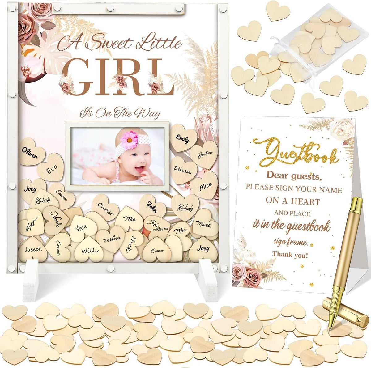 65 Pcs Baby Shower Guest Book Alternatives He or She Gender Reveal Boho Flower Baby Shower