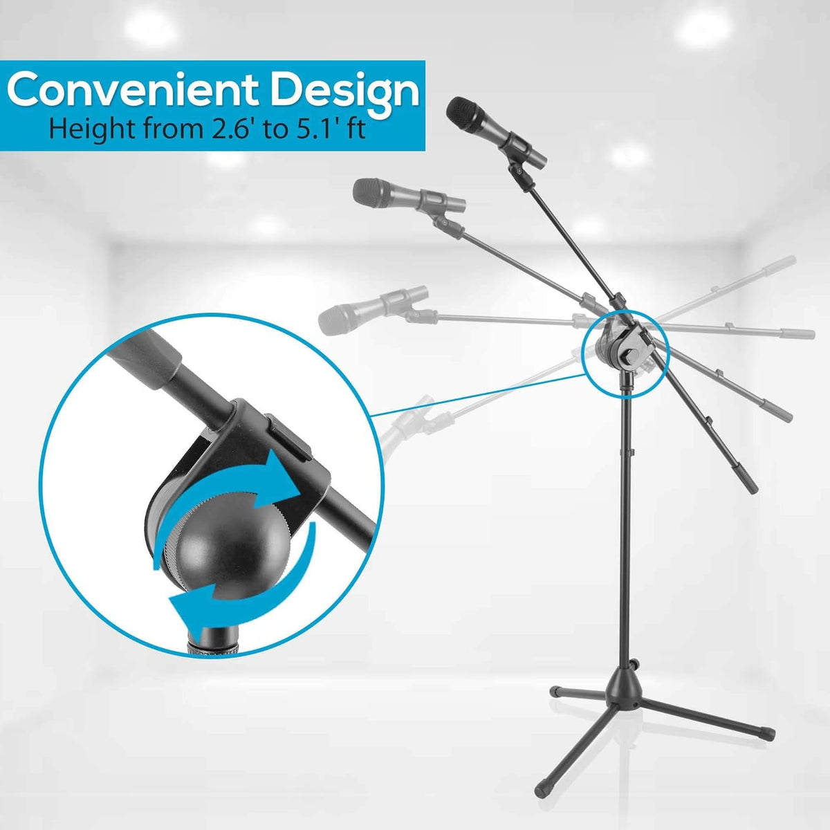 Pyle Dynamic Microphone and Tripod Stand-Height Adjustable from 2.6' to 5.1 Telescoping Boom Arm