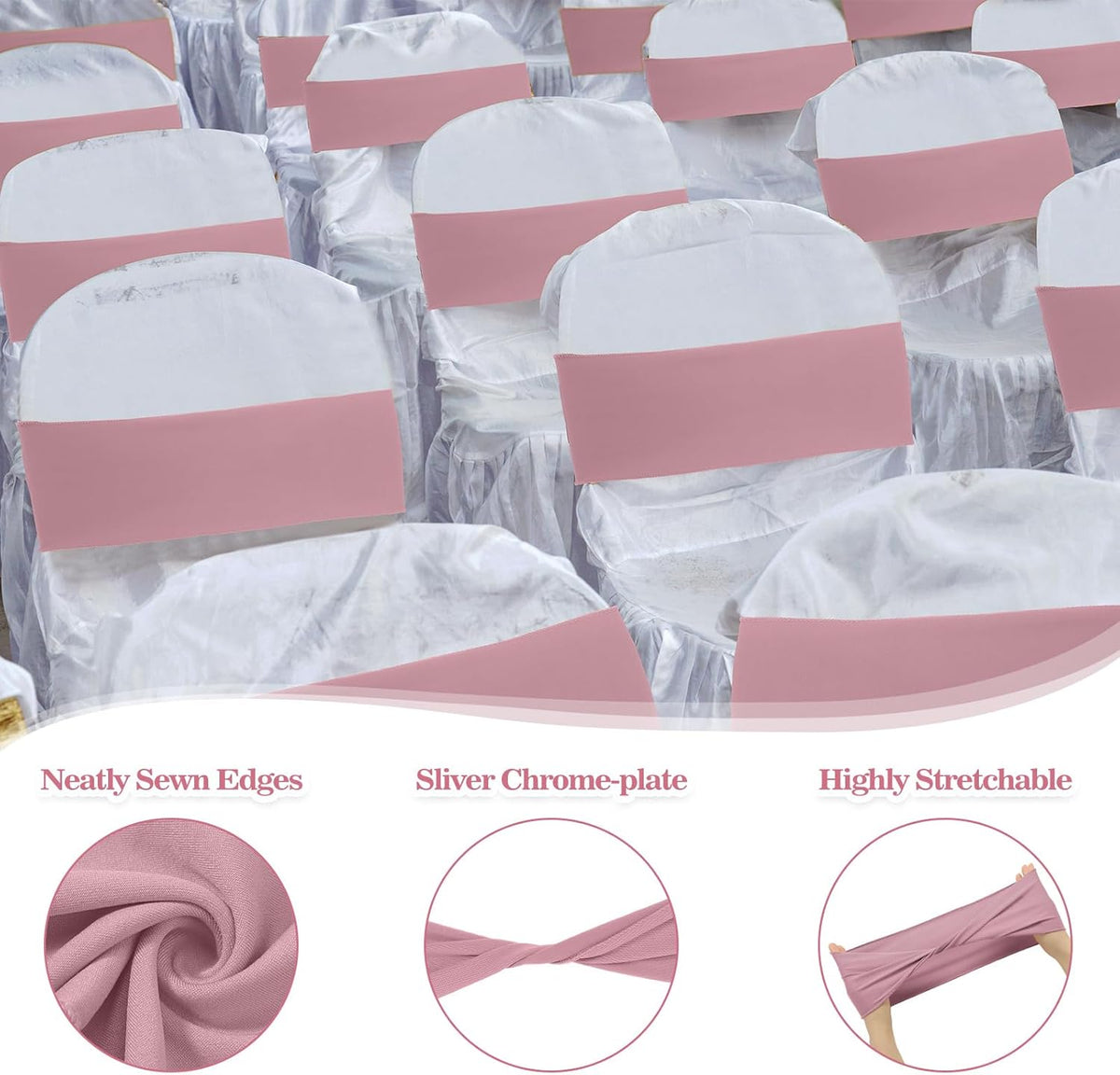 Kinlop 50 Pcs Spandex Chair Sashes Bows Chair Bands Slider Sashes for Covers Elastic Bands Ties