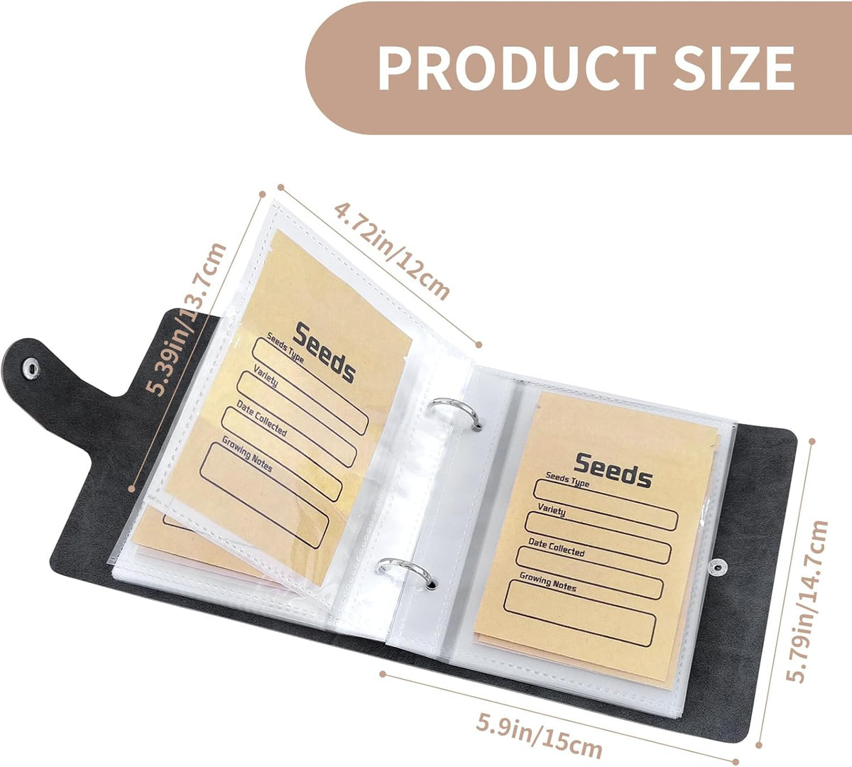 Seed Organizer Binder with 50 PCS Resealable Seed Envelopes - 50 Storage Pockets, 3.5x5 Inch Clear