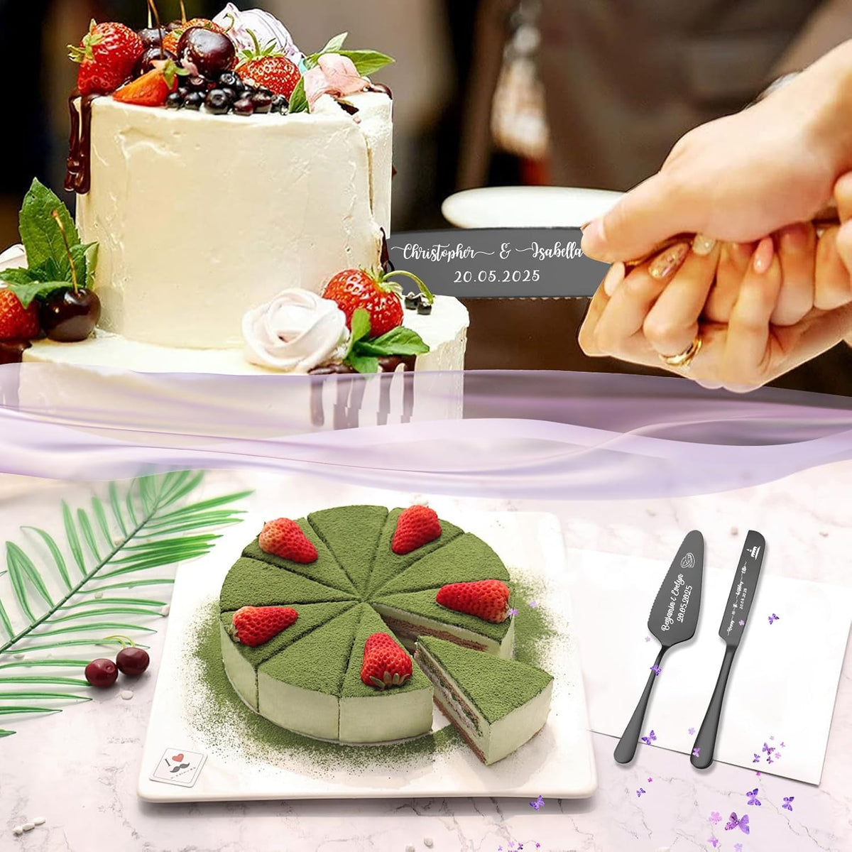 Custom Wedding Cake Knife and Server Set,Personalised Cake Serving Kit,Engraved Cake Cutting Set