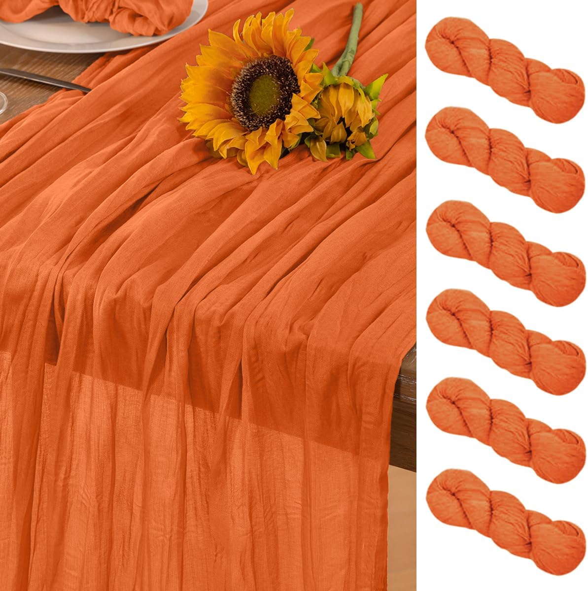 Orange Cheesecloth Table Runner 6 Pack Halloween Orange Table Runners Boho Gauze 120 Inches Cheese