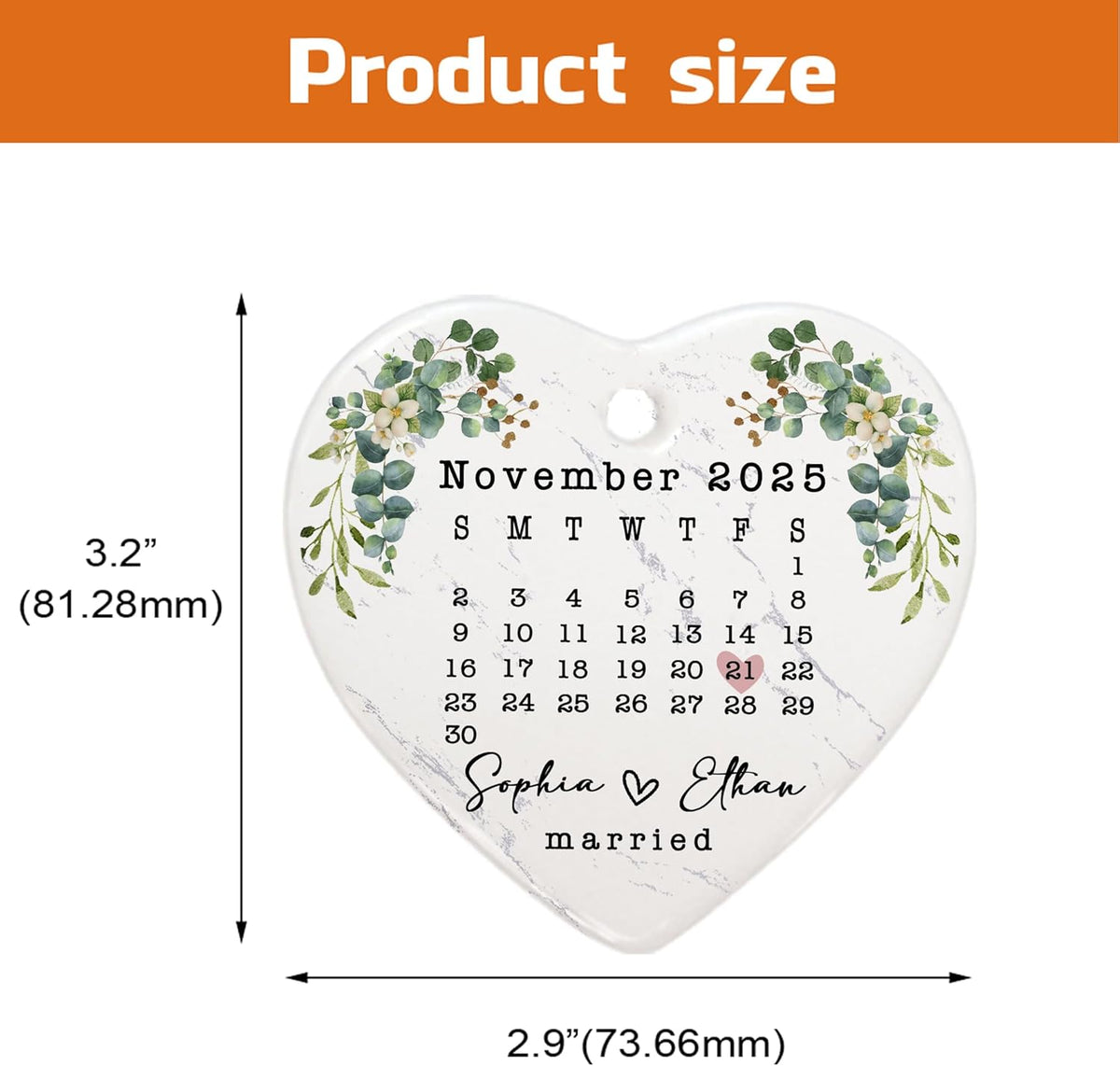 Love Signal Married Calendar Ceramic Ornament, Mr Mrs 2025 Ornaments Custom Name Date, Personalized