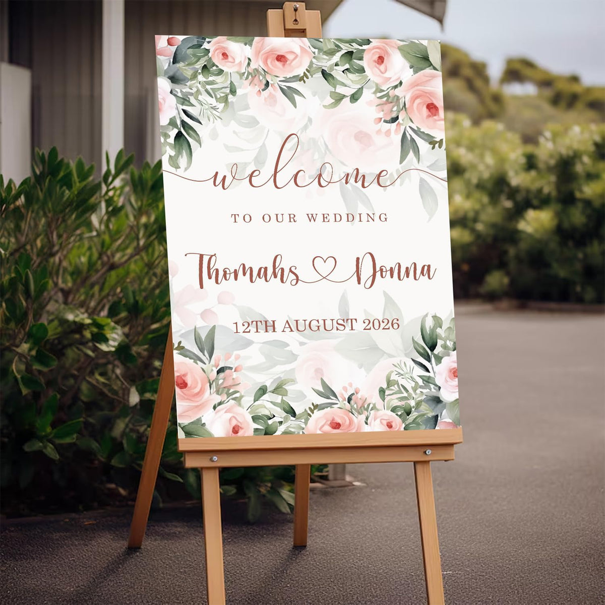 Blush Pink Rose Wedding Welcome Sign, Editable Floral Template, Gentle Modern Printable Sign for