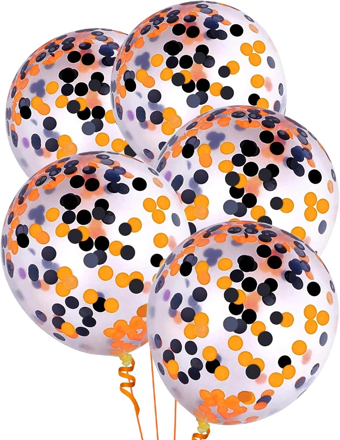 Orange Black Confetti Balloons 25 Pcs, 12 Inch Thickened Clear Latex Balloon with Confetti Inside