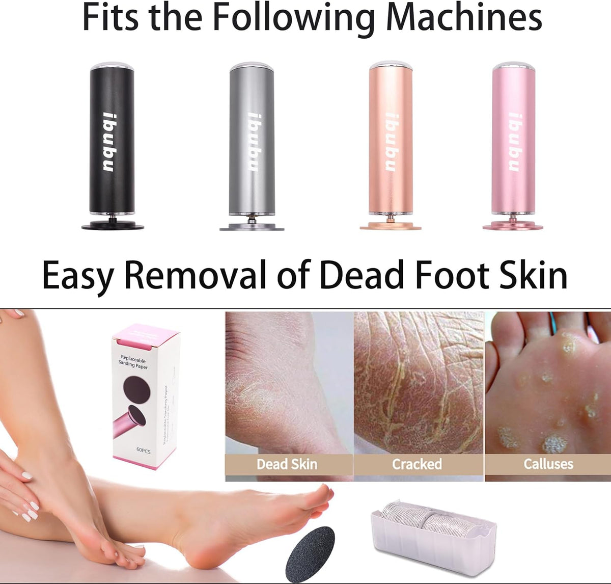 60 Pieces Replaceable Foot Sandpaper Discs for Electric Foot File Adjustable Speed Callus Remover