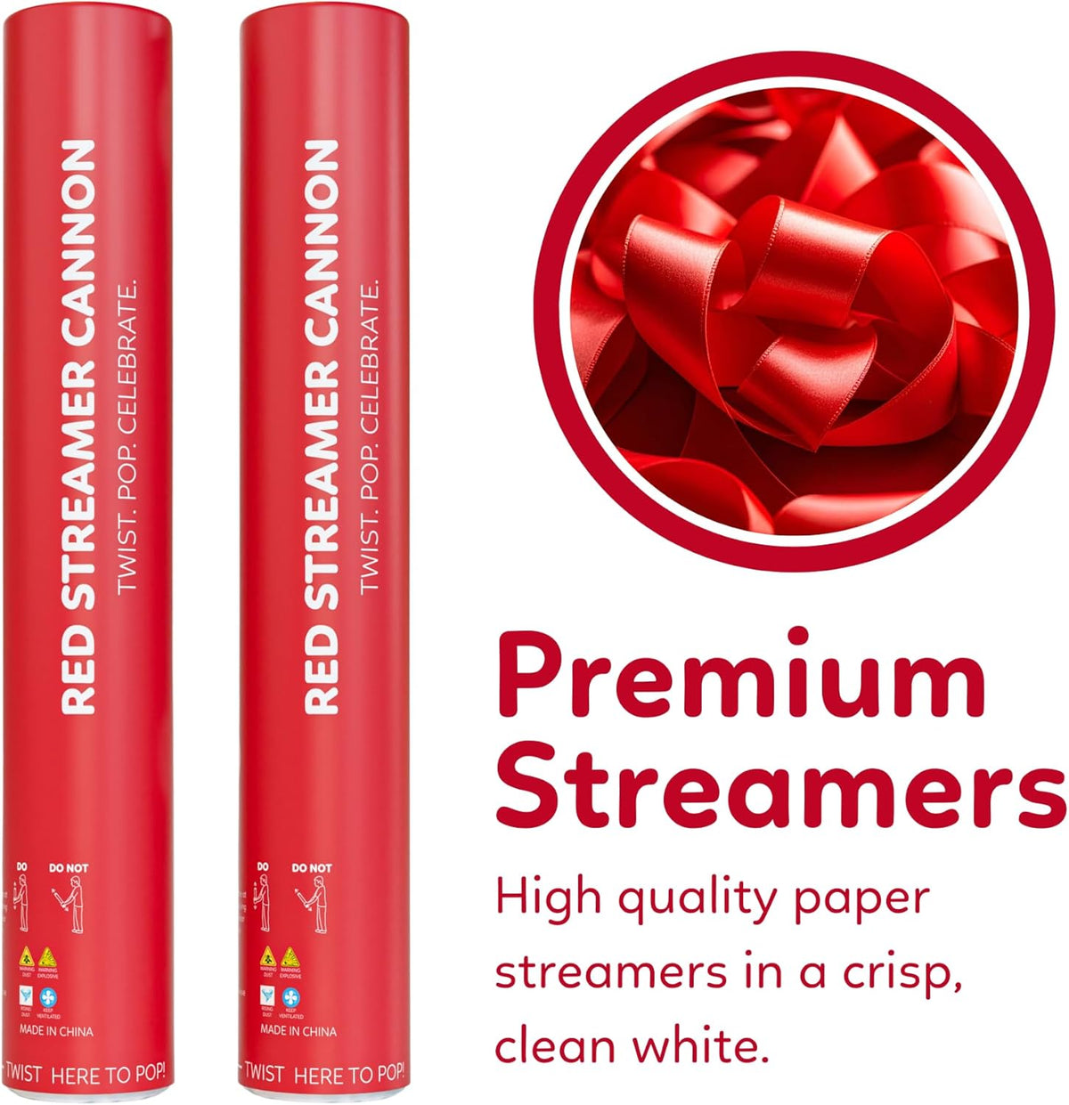 2 Pack Streamer Cannon Confetti Poppers | Biodegradable Red Confetti | TUR Party Supplies |