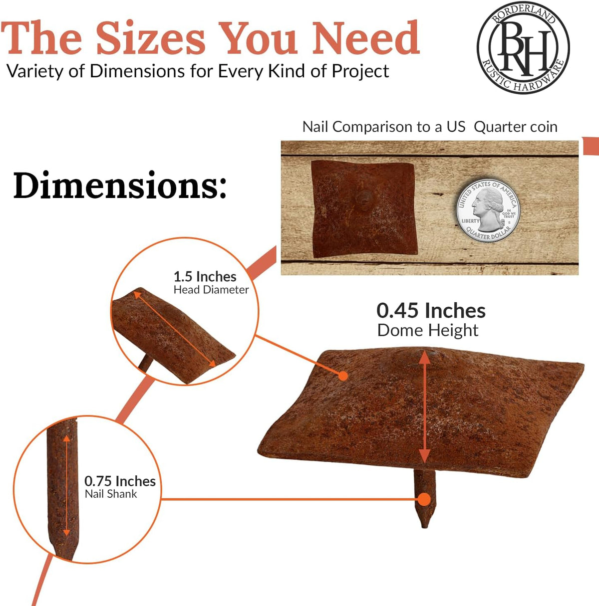 25 Pack 1.5" Square Head Iron Clavos Decorative Nails – Rusted – Handmade Rustic Square Fasteners