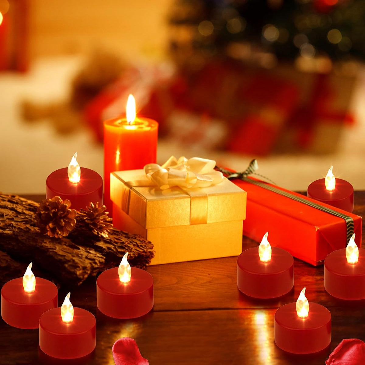 LED Tea Lights Candles- 50PACK Red Flameless Candles Realistic and Bright Flickering Long Lasting