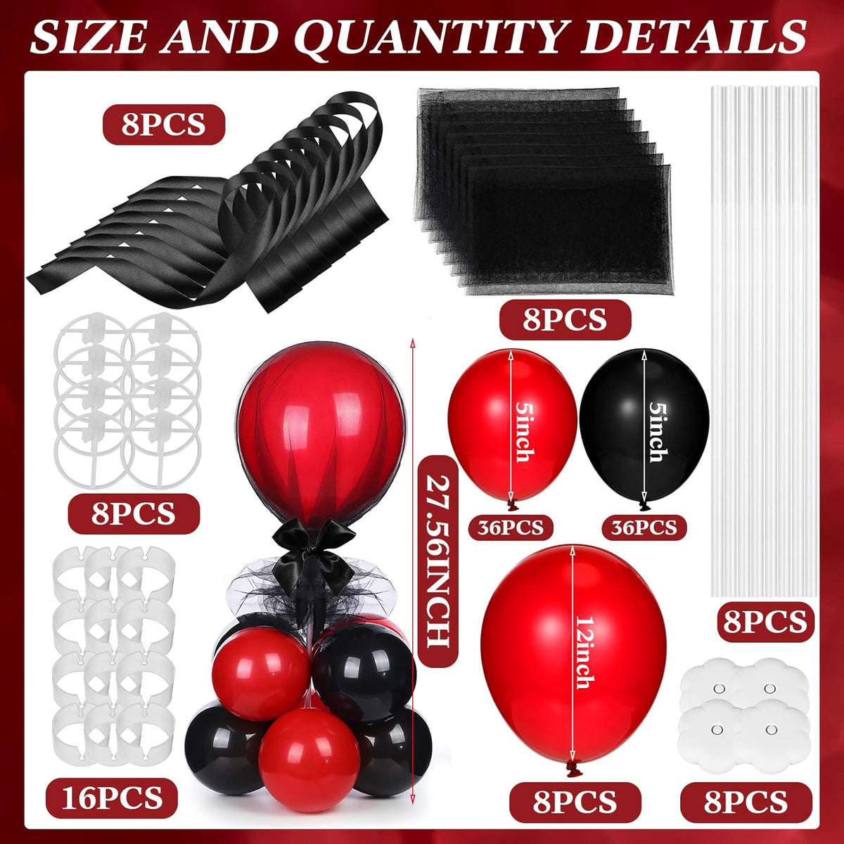 BBTO 8 Set Table Centerpieces Balloons Stand Kit, 80 Pcs Latex Balloons and Table Stand Holder with
