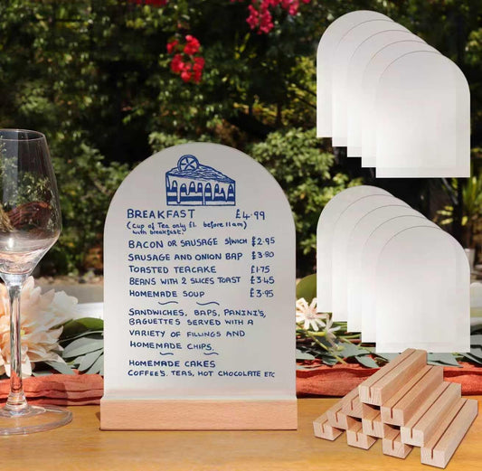 Frosted Blank Arch Acrylic Sign with Wooden Stands - 10 Pack DIY Customizable Sign Kit for Wedding