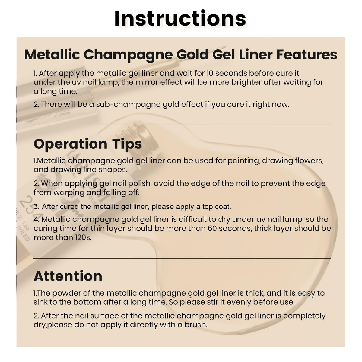 RARJSM Metallic Chrome Gel Liner Nail Art Champagne Gold 3D Mirror Effect Gel Nail Polish 8ml Build