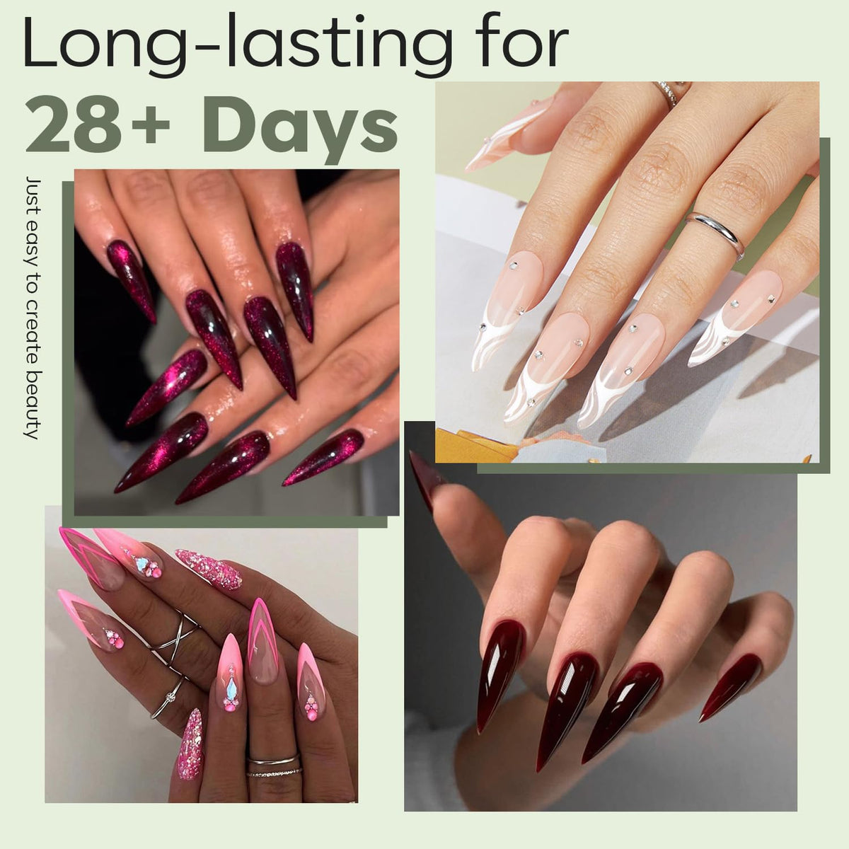 modelones Long Stiletto Nail Tips, Pre-shaped Soft Gel Tips Fake Nails False Acrylic Clear Full