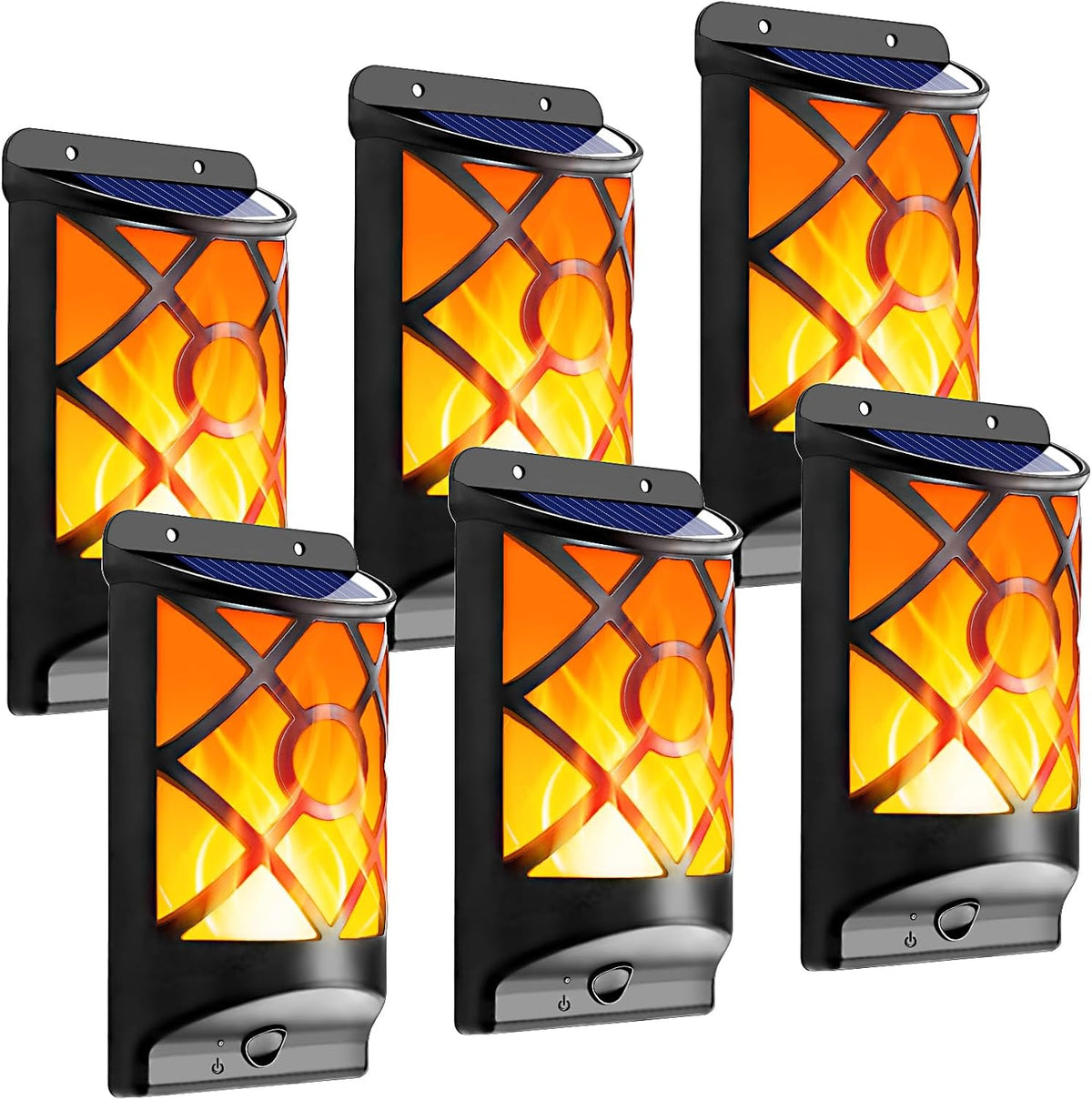 6 Pack Solar Flame Lights Outdoor Waterproof - Realistic 3D Flickering Flame Wall Lantern with 66