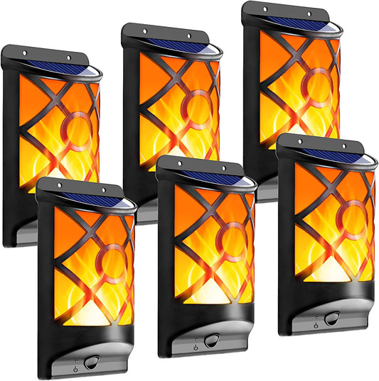 6 Pack Solar Flame Lights Outdoor Waterproof - Realistic 3D Flickering Flame Wall Lantern with 66