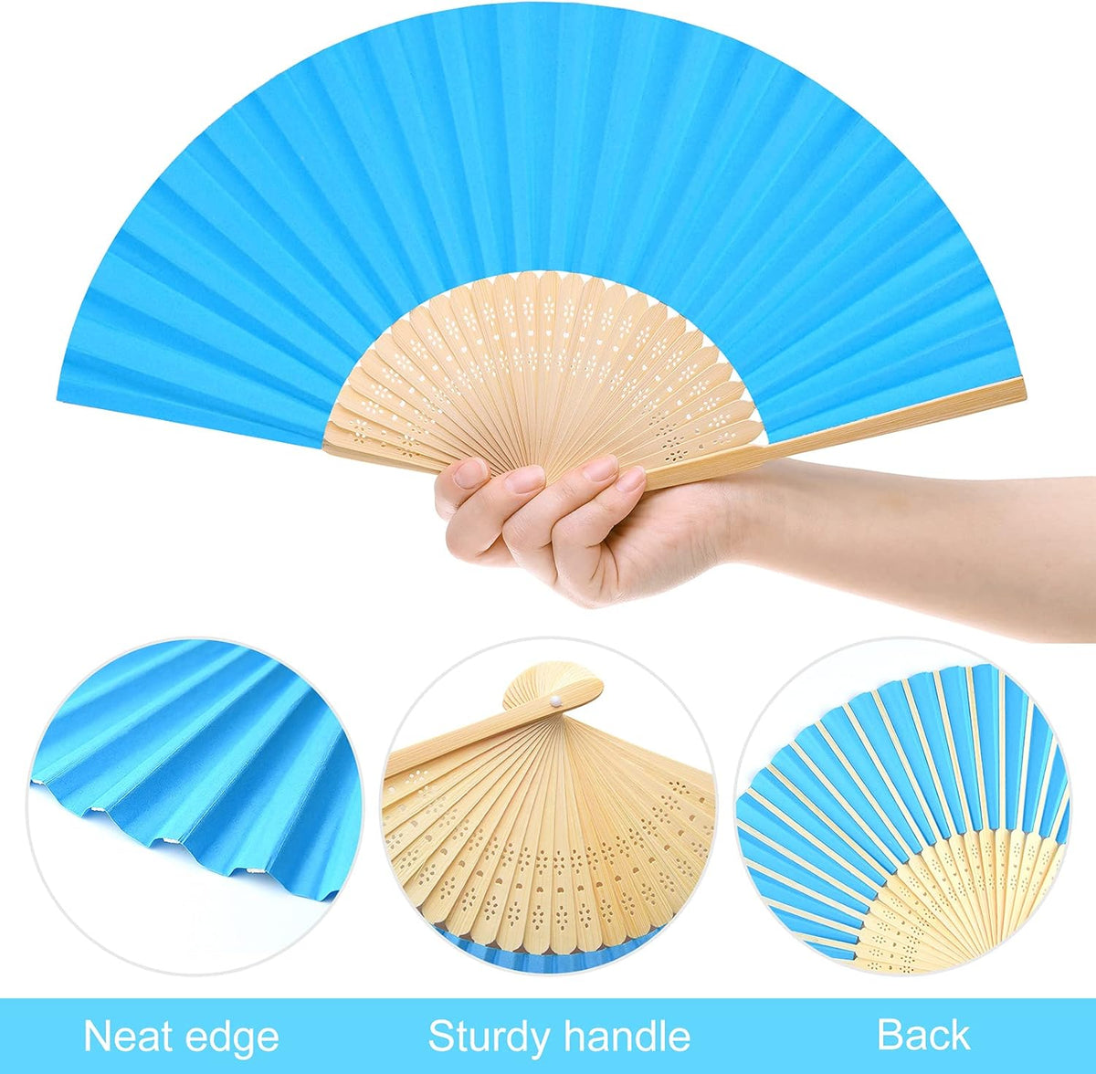 FEPITO 20 Pcs Handheld Paper Fan Paper Folding Fans with Bamboos for Wedding Gift, Party, Home
