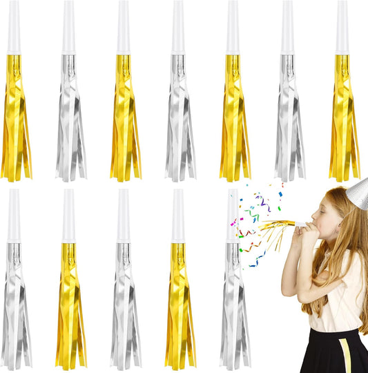 12 Pcs Glitter Noise Makers Metallic Fringed Party Blower for Adults Birthday Graduation New Years
