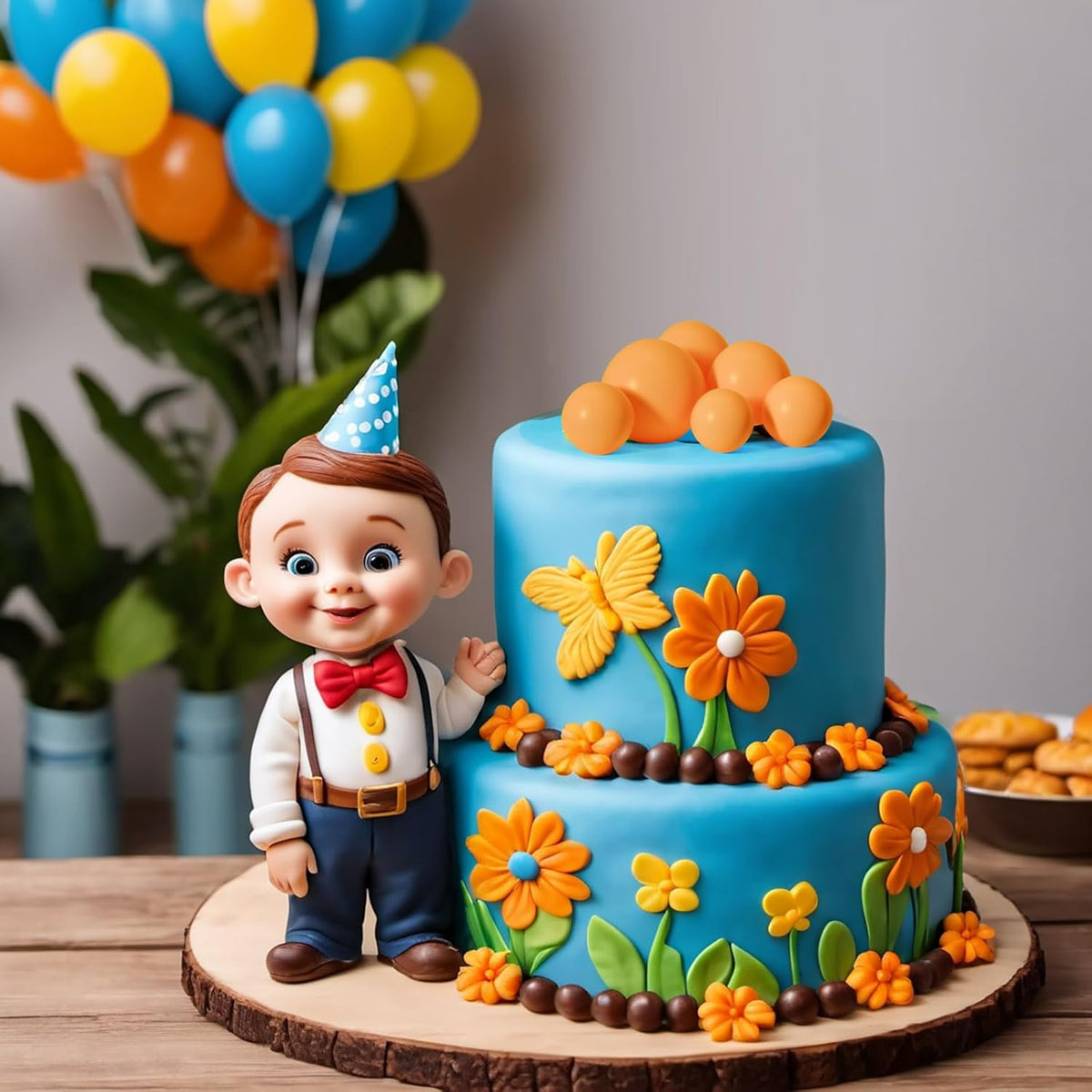 ASTARON 20 Pcs Ball Cake Topper Decorations Mini Balloons Cake Topper Sticks Orange Balls Cake