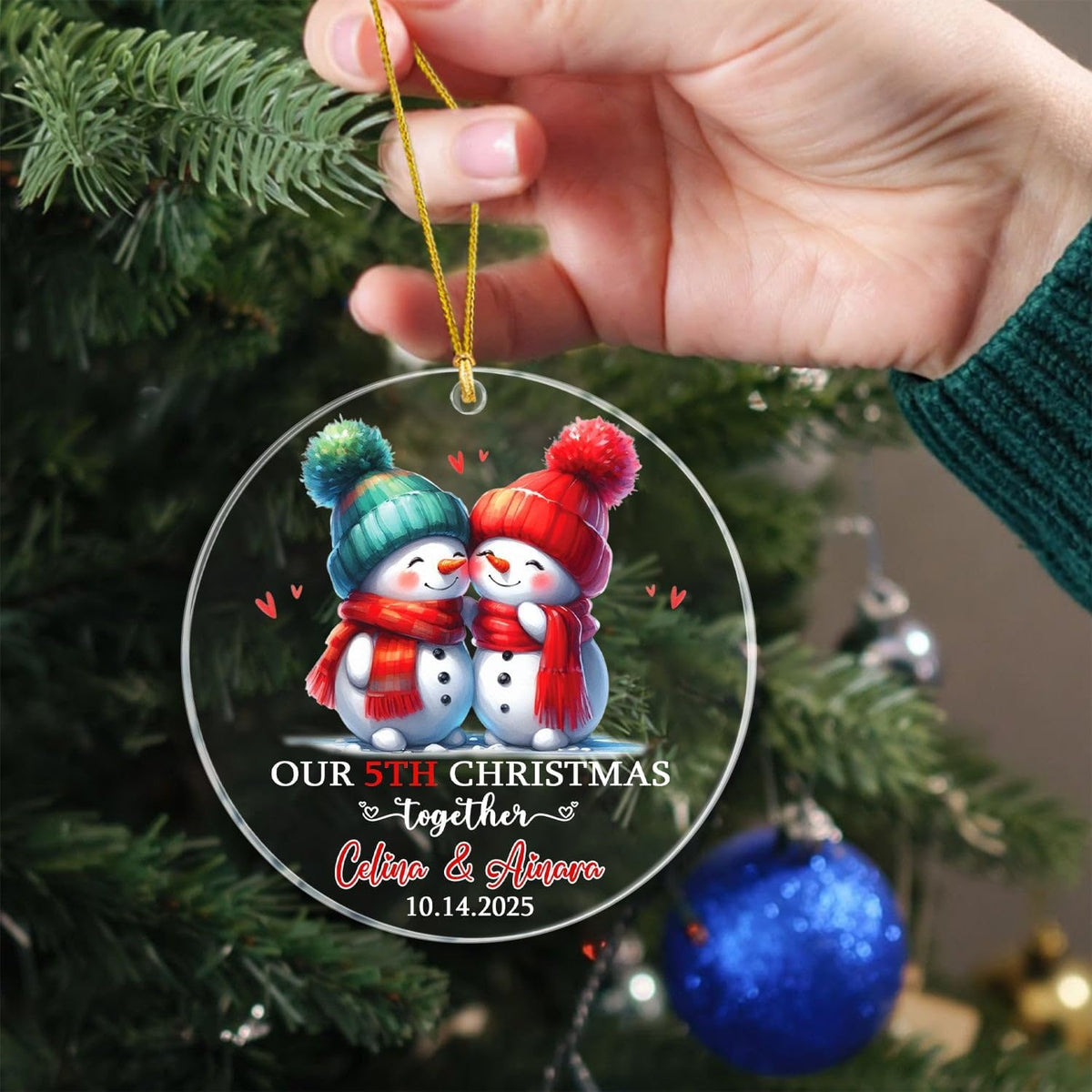 Personalized Our 5TH Christmas Together Ornament, Customized Date & Names Mr & Mrs Snowman Together