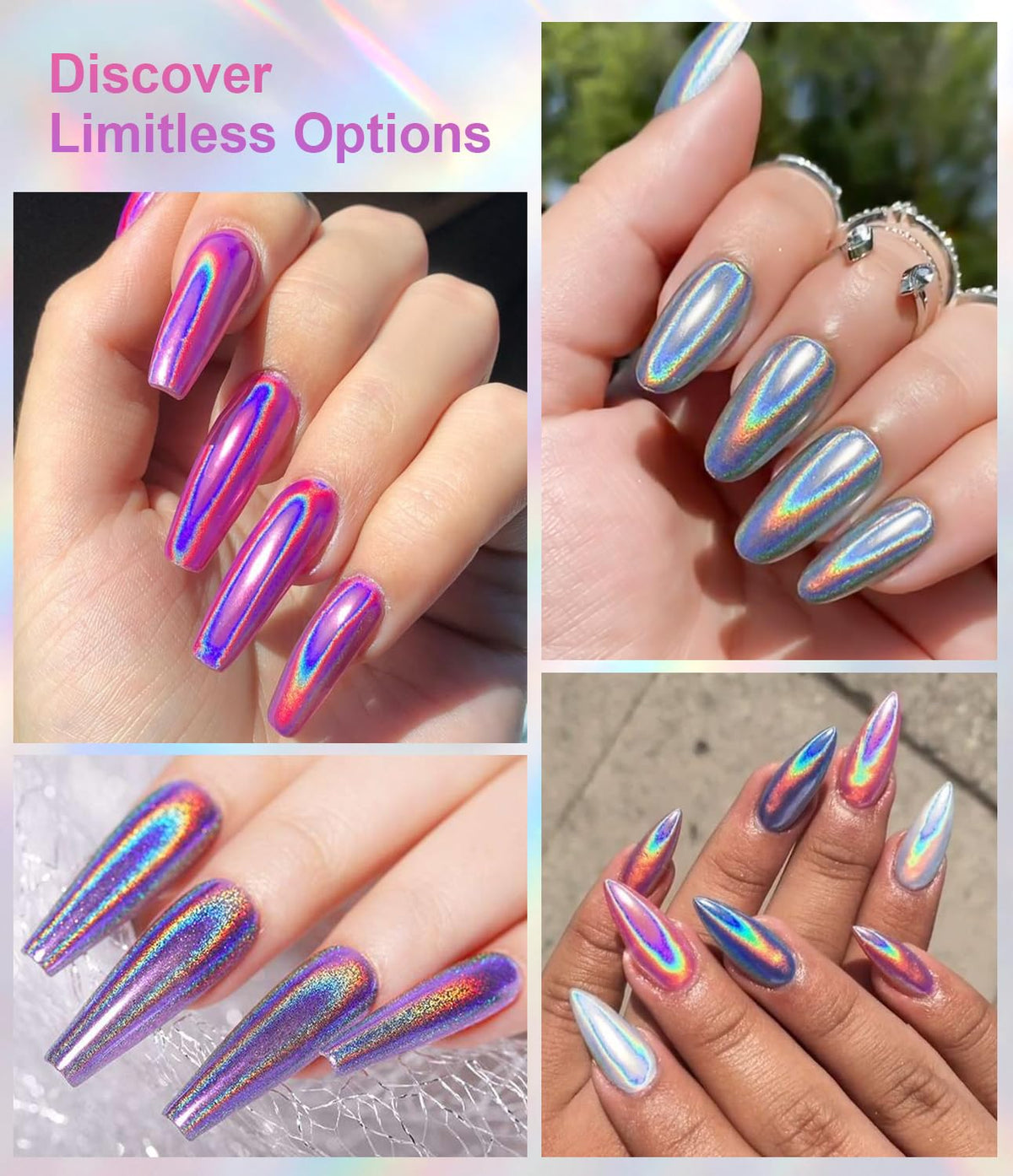 Magic Chrome Nail Powder: Iridescent Mirror Holographic Nail Powder,Metallic Pearl Effect Laser