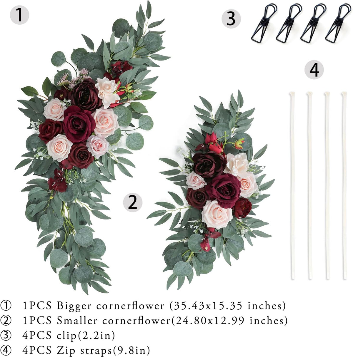 ponatia Wedding Arch Flowers (Pack of 2), Artificial Burgundy Wedding Flowers for Wedding Welcome