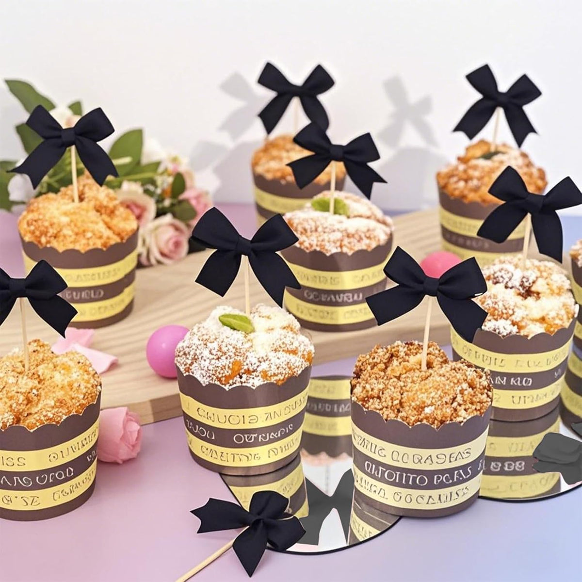 Black Bow Cupcake Toppers,Black Bow Birthday Decoration, Bow Themed Party Decorations Coquette Cake